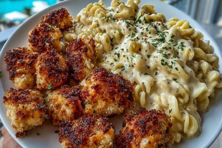 Parmesan Crusted Chicken Bites & Smoked Cajun Alfredo Gemelli
