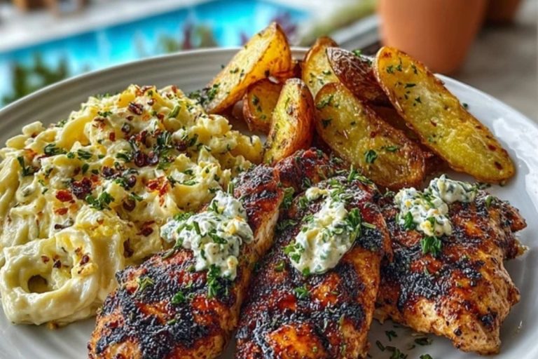 Smoked Paprika Chicken Alfredo with Feta-Tahini Cream & Crispy Brussels-Potato Combo Wedges