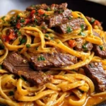 Cajun Garlic Butter Linguine with Tender Beef Strips 1