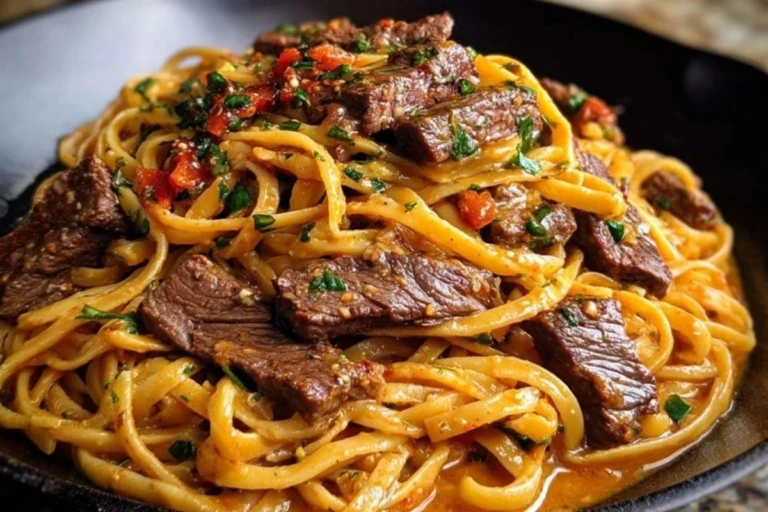Cajun Garlic Butter Linguine with Tender Beef Strips 1