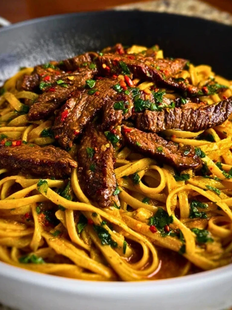 Cajun Garlic Butter Linguine with Tender Beef Strips 2