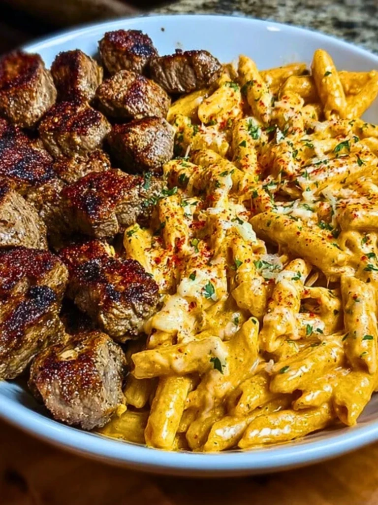 Cajun Steak Tips in Cheesy Penne Parmesan Sauce 2