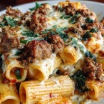 Cheesy Beef and Italian Sausage Rigatoni in Garlic Butter Sauce 1
