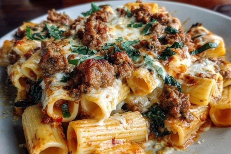 Cheesy Beef and Italian Sausage Rigatoni in Garlic Butter Sauce 1