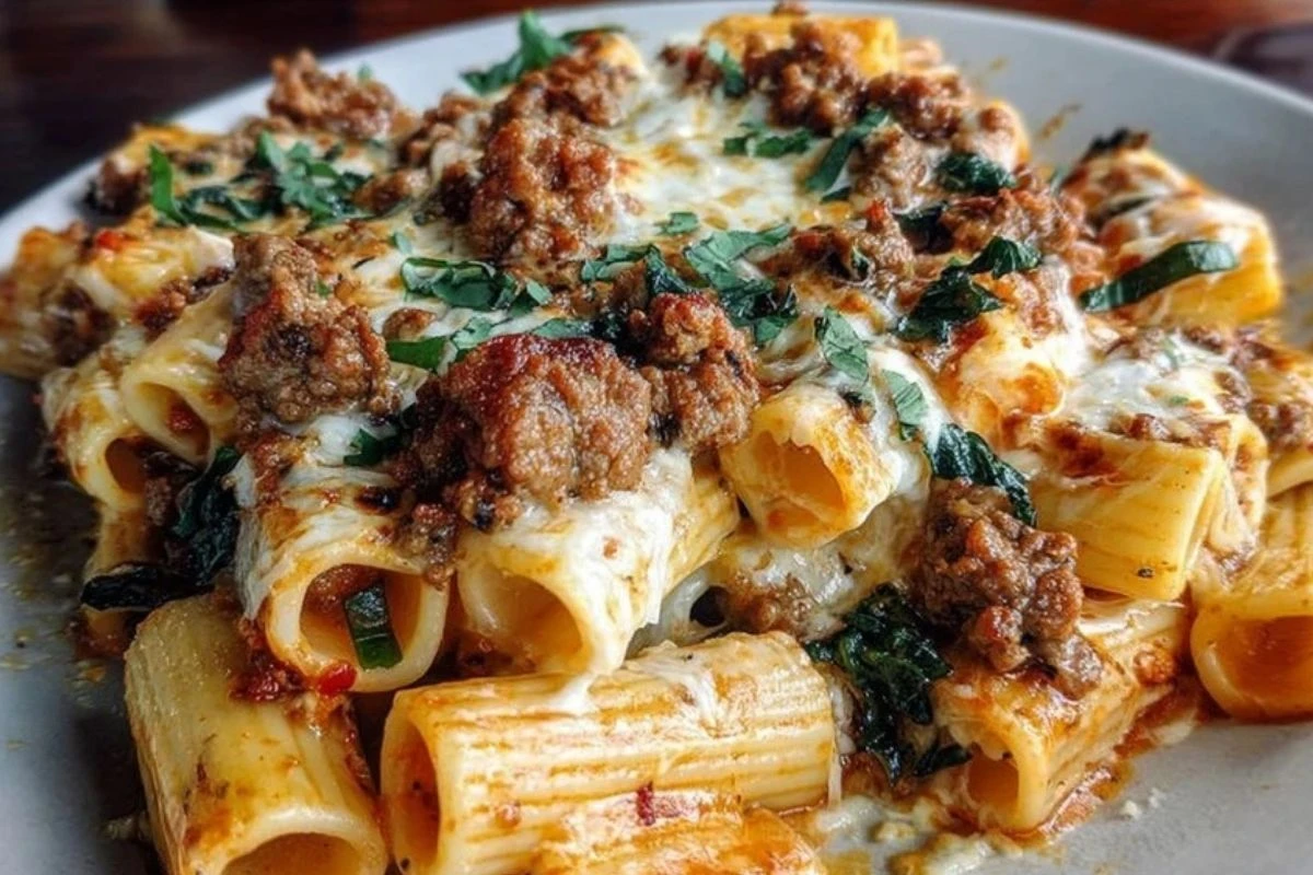 Cheesy Beef and Italian Sausage Rigatoni in Garlic Butter Sauce 1