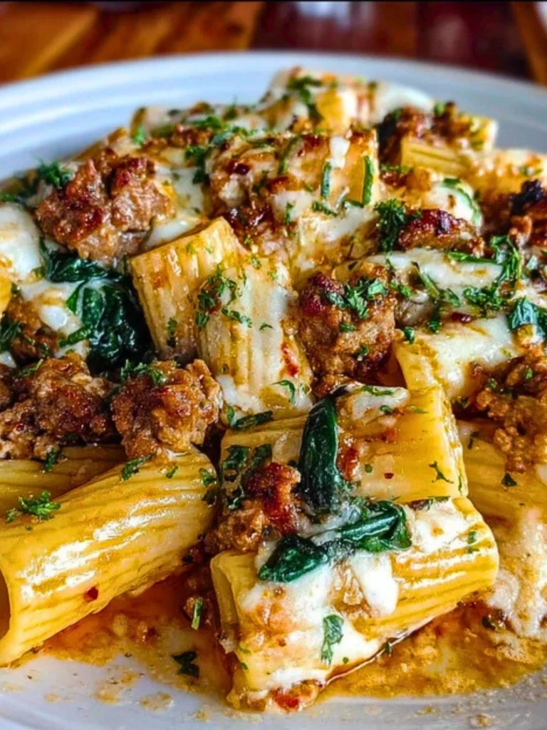 Cheesy Beef and Italian Sausage Rigatoni in Garlic Butter Sauce 2
