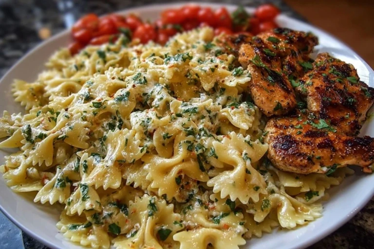 Cheesy Bowtie Pasta with Garlic Parmesan Chicken 1