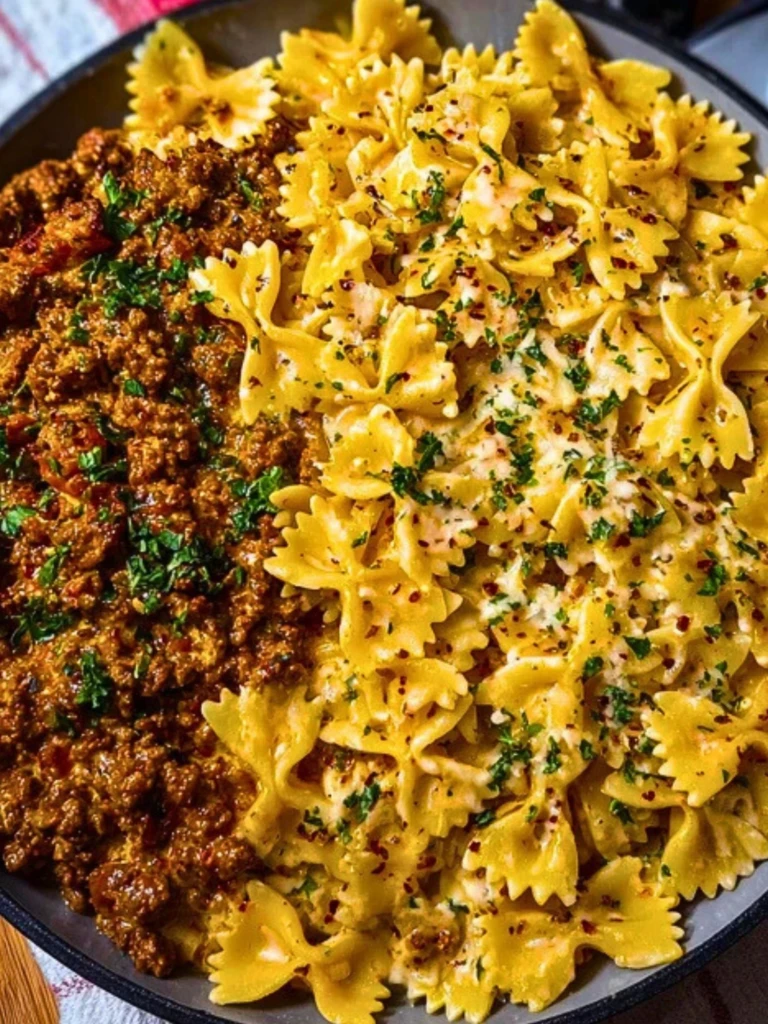 Cheesy Bowtie Pasta with Savory Cajun Ground Beef in Garlic Cream 2