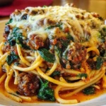 Cheesy Garlic Butter Spaghetti with Italian Sausage & Spinach 1