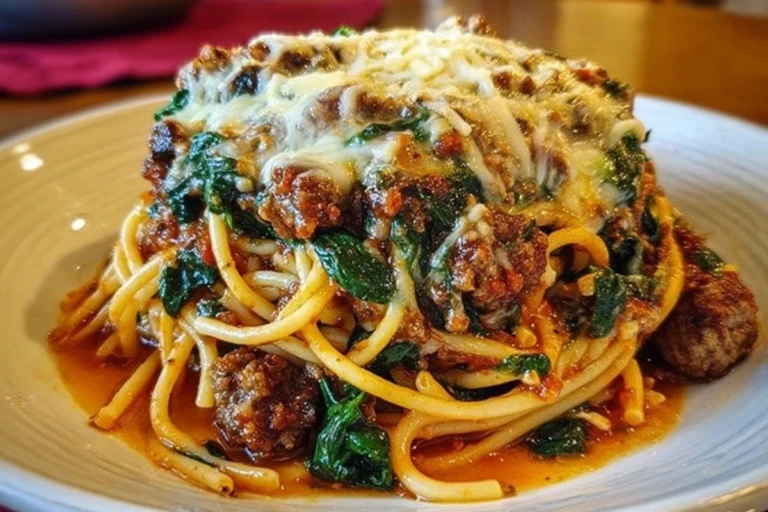 Cheesy Garlic Butter Spaghetti with Italian Sausage & Spinach 1