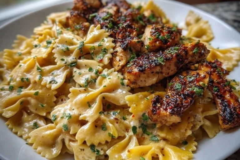 Cheesy Garlic Cajun Chicken Bowtie Pasta in Alfredo Sauce 1