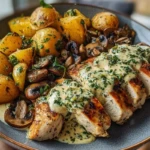 Chestnut Garlic Greek Chicken Alfredo with Sage Potatoes & Mushroom Basil Pesto Cream 1
