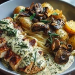 Chestnut Garlic Greek Chicken Alfredo with Sage Potatoes & Mushroom Pesto Cream 1