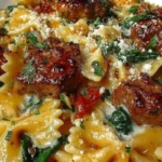 Creamy Garlic Butter Beef Bowtie Pasta with Italian Sausage & Spinach 1