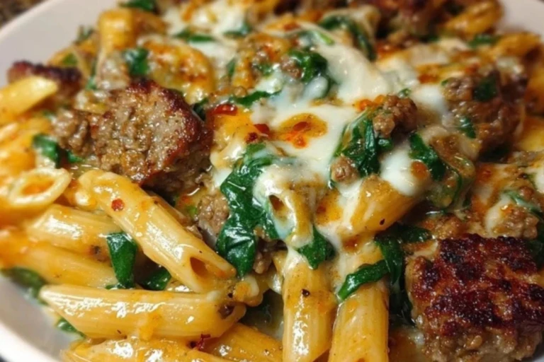 Creamy Garlic Butter Beef Penne with Sausage and Spinach 1