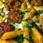 Creamy Garlic Butter Beef Penne with Sausage and Spinach 2