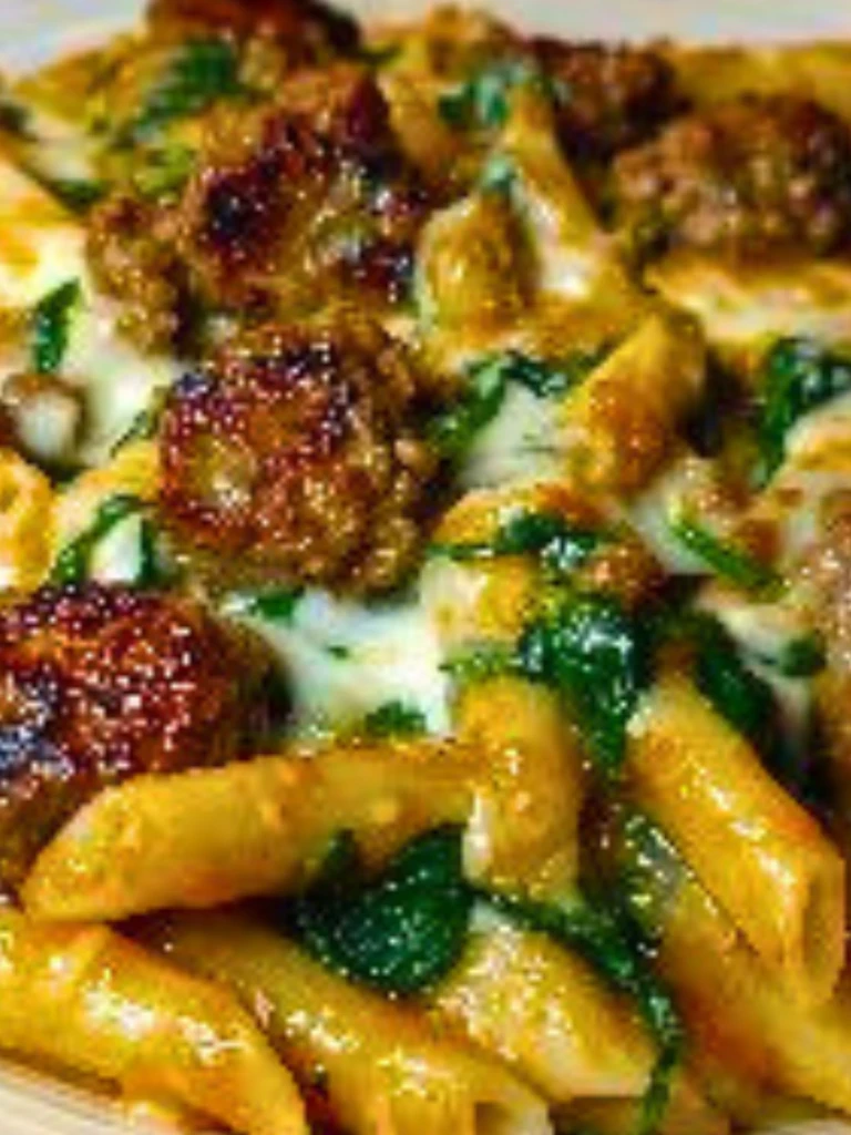Creamy Garlic Butter Beef Penne with Sausage and Spinach 2