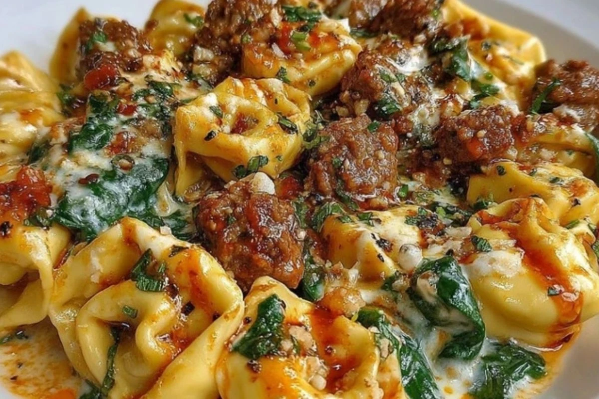 Creamy Garlic Butter Beef Tortellini with Italian Sausage & Spinach 1