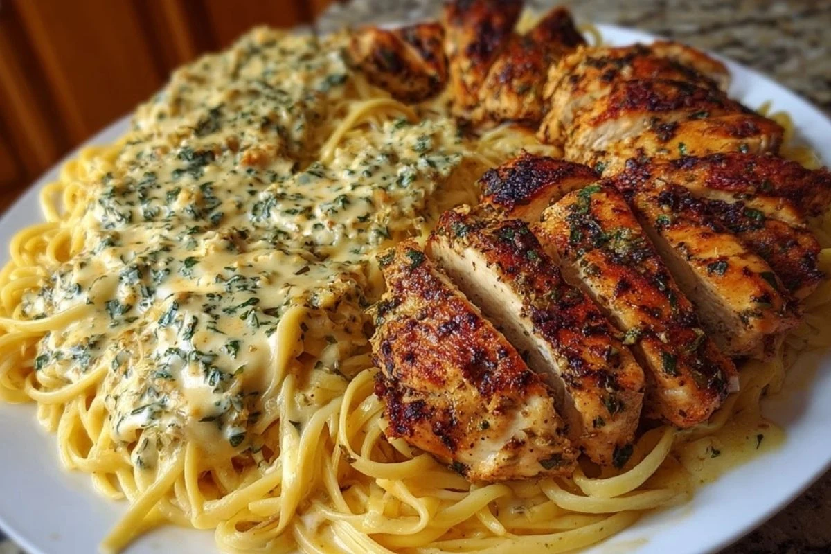 Creamy Garlic Parmesan Chicken with Cheesy Linguine 1
