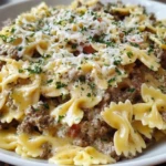 Creamy Ground Beef Bowtie Pasta with Mozzarella and Parmesan 1