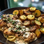 Creamy Mushroom Garlic Chicken Alfredo & Hot Honey Roasted Potatoes 1