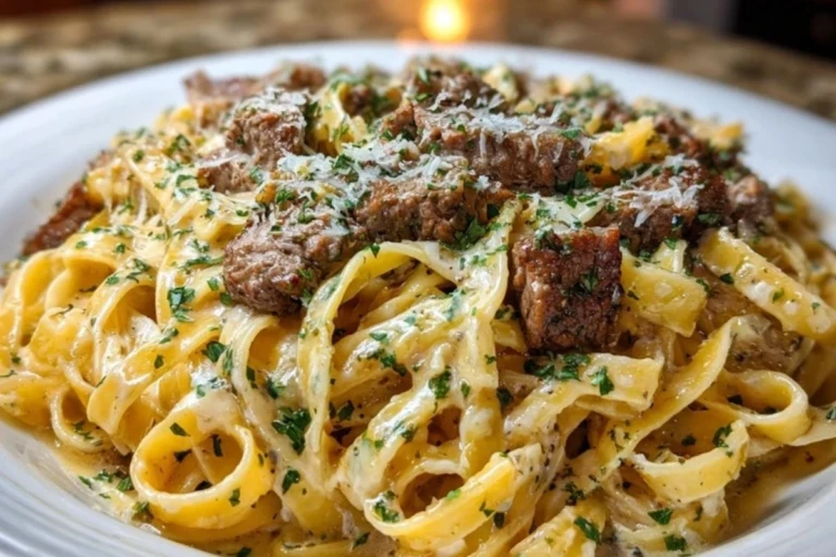 Creamy Parmesan Beef Fettuccine with Garlic Butter Sauce 1