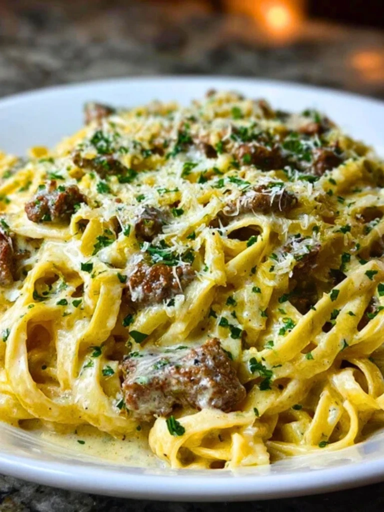 Creamy Parmesan Beef Fettuccine with Garlic Butter Sauce 2