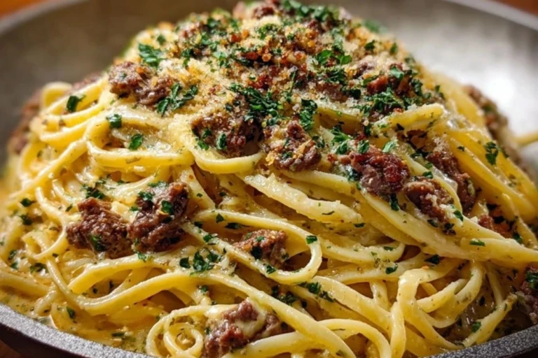 Creamy Parmesan Beef Linguine with Garlic Butter Sauce 1