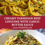 Creamy Parmesan Beef Linguine with Garlic Butter Sauce Pin
