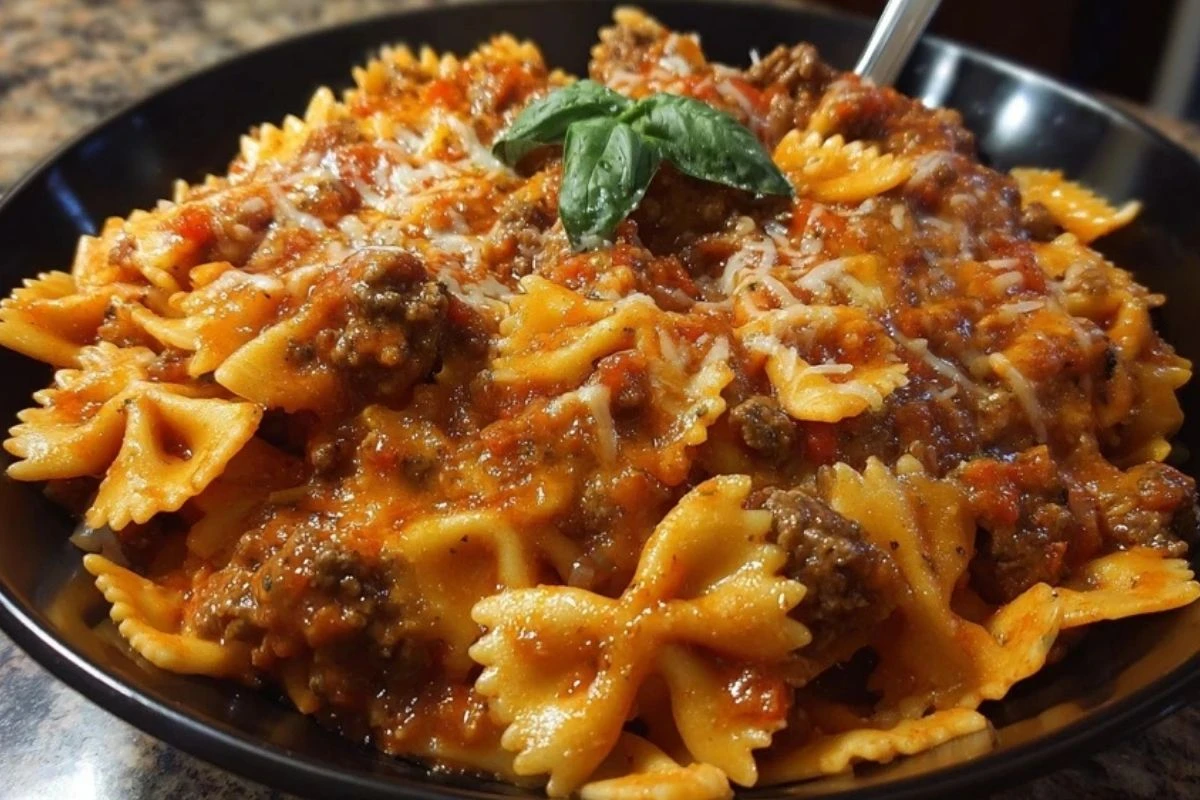 Creamy Velveeta Bowtie Pasta with Italian Beef Marinara 1