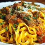 Creamy Velveeta Linguine with Italian Beef Marinara 1