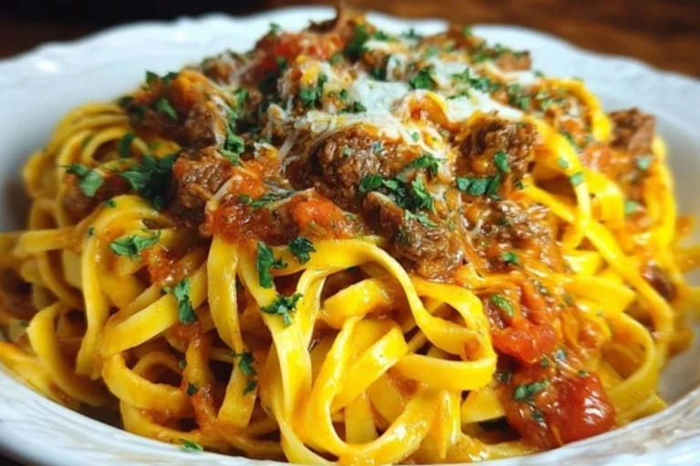 Creamy Velveeta Linguine with Italian Beef Marinara 1
