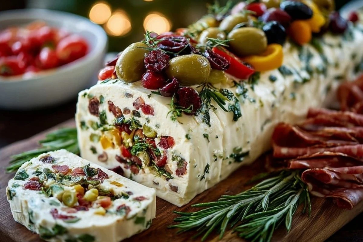 Festive Holiday Antipasto Cream Cheese Log 1