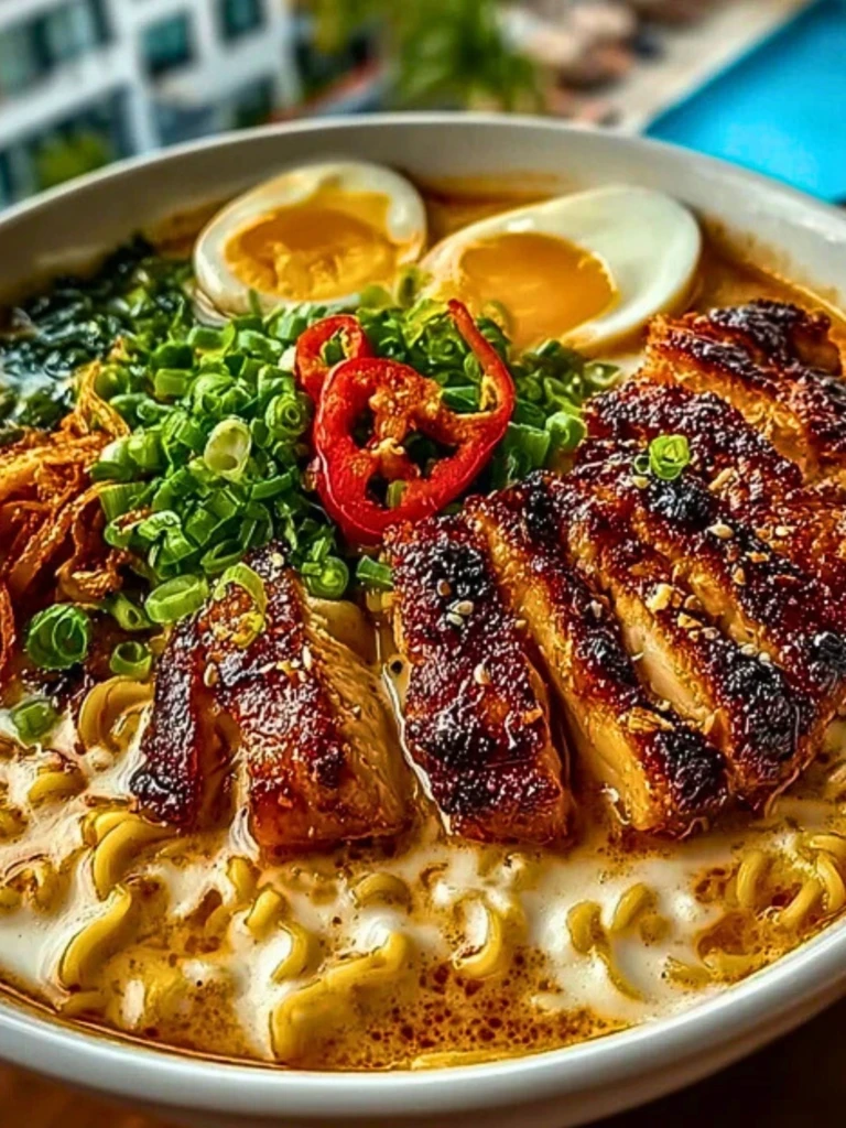 Fiery Chicken Ramen with Creamy Garlic Sauce 2