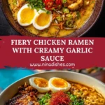 Fiery Chicken Ramen with Creamy Garlic Sauce Pin