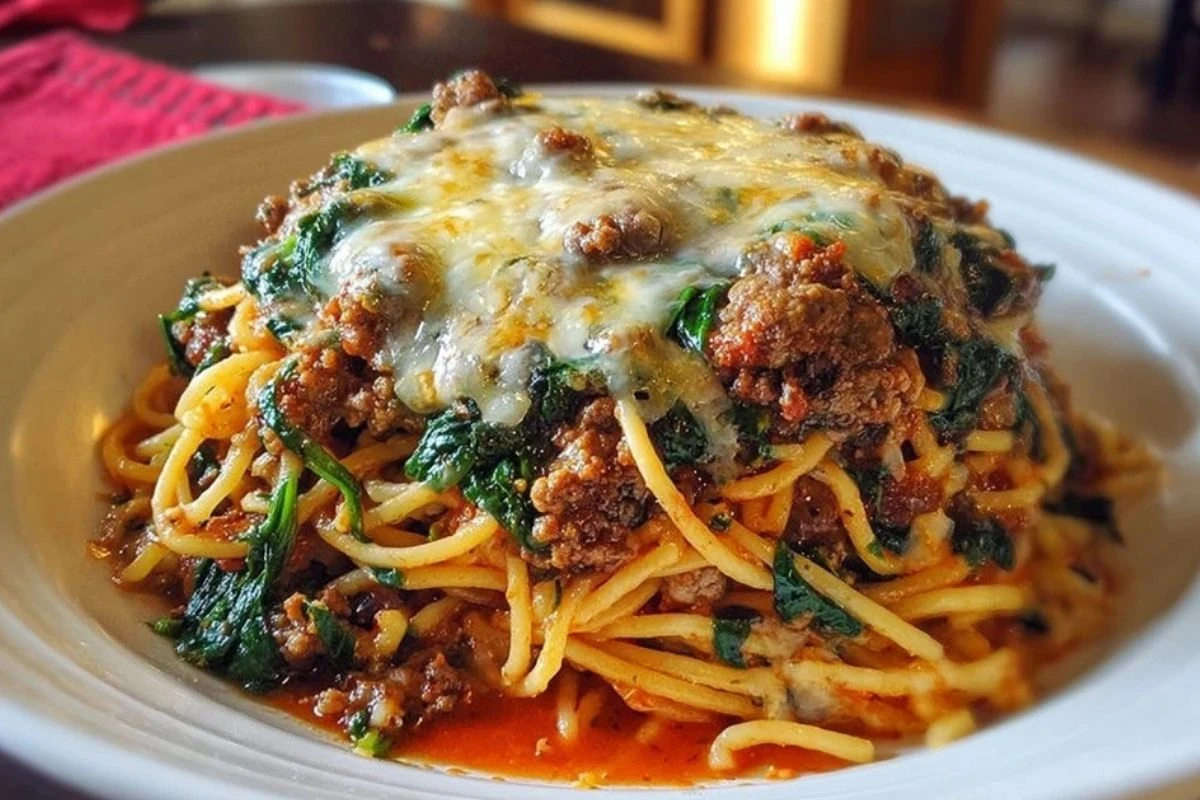 Garlic Butter Spaghetti with Cheesy Italian Sausage and Spinach 1