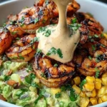 Grilled Shrimp Bowl with Avocado, Corn Salsa & Creamy Sauce 1