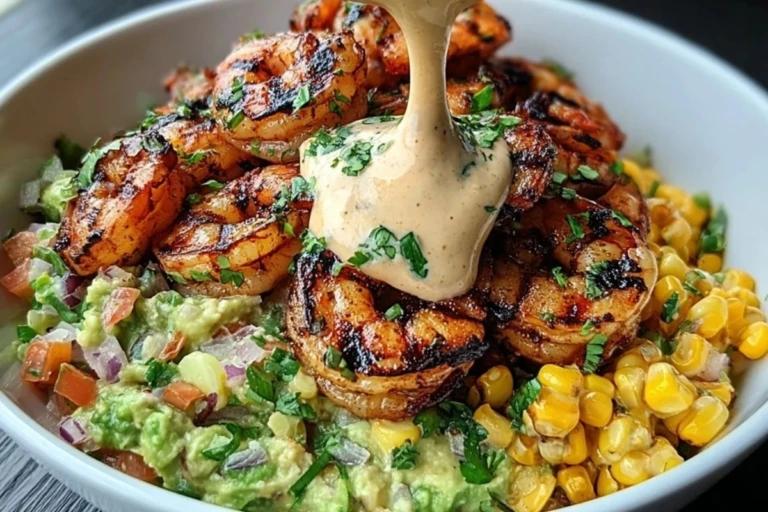 Grilled Shrimp Bowl with Avocado, Corn Salsa & Creamy Sauce 1