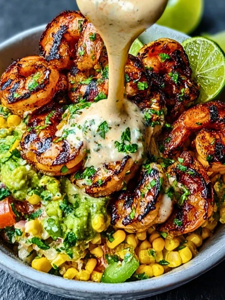 Grilled Shrimp Bowl with Avocado, Corn Salsa & Creamy Sauce 2