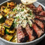 Grilled Steak Bowl with Creamy Sauce & Grilled Zucchini 1