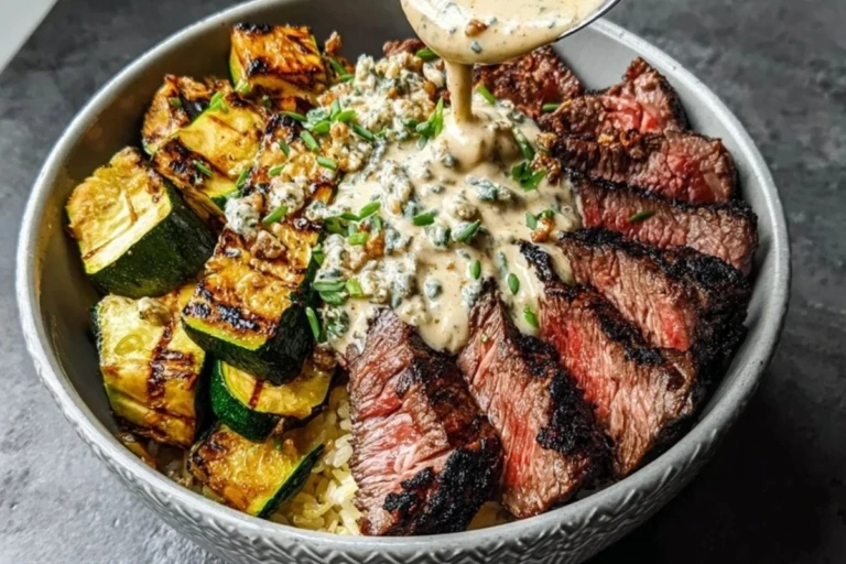 Grilled Steak Bowl with Creamy Sauce & Grilled Zucchini 1
