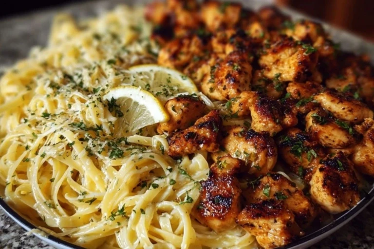 Lemon Garlic Butter Chicken Bites with Savory Parmesan Linguine 1