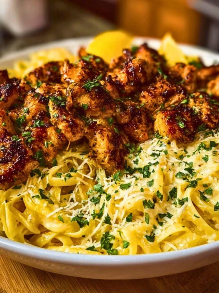 Lemon Garlic Butter Chicken Bites with Savory Parmesan Linguine 2