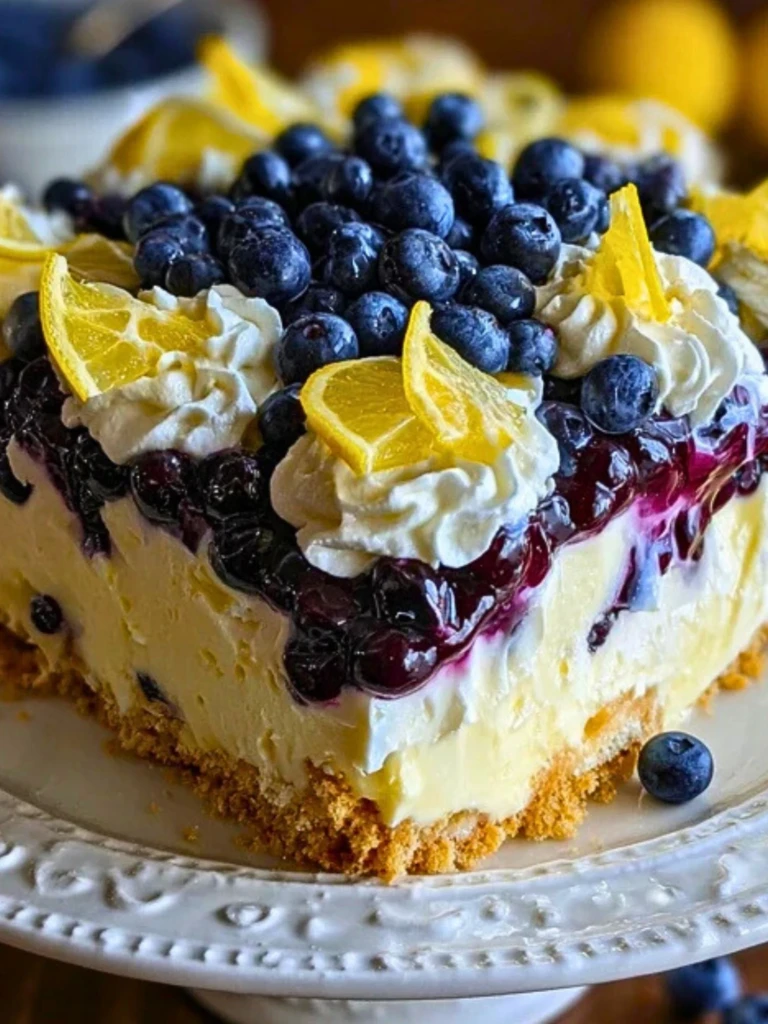 No-Bake Lemon dazzling Blueberry cream Cake 2
