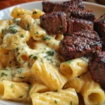 Rigatoni in Garlic Butter Parmesan Cream Sauce with Cajun Steak Tips 1