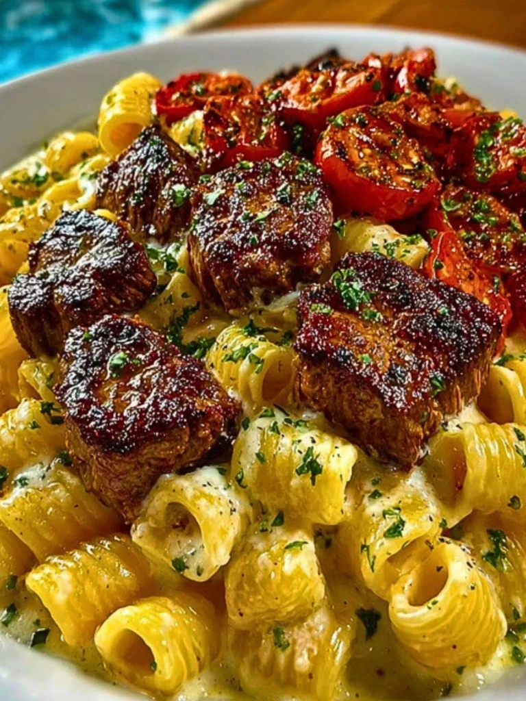 Rigatoni in Garlic Butter Parmesan Cream Sauce with Cajun Steak Tips 2