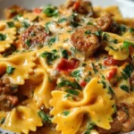 Spicy Cajun Bowtie Pasta with Beef, Sausage & Creamy Garlic Sauce 1