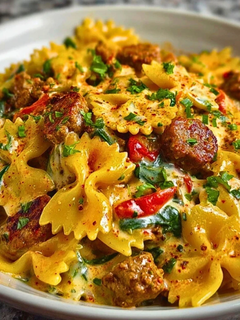 Spicy Cajun Bowtie Pasta with Beef, Sausage & Creamy Garlic Sauce 2