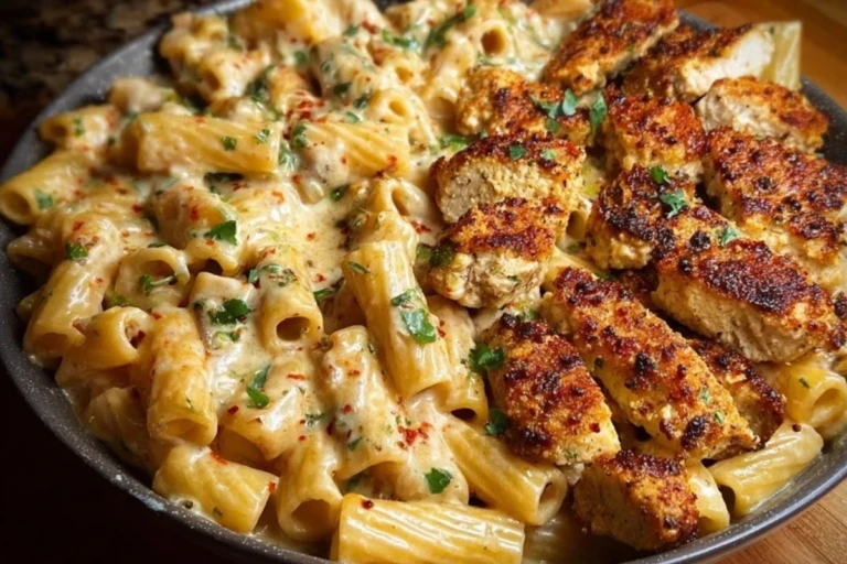 Spicy Cajun Chicken Rigatoni in Creamy Mozzarella Alfredo 1