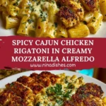 Spicy Cajun Chicken Rigatoni in Creamy Mozzarella Alfredo Pin